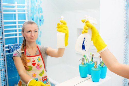 Cleaning professional preparing service equipment before a booking